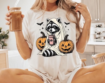 Funny Halloween Ghost Raccoon Sweatshirt: Womens Halloween Gift, Spooky Raccoon Shirt