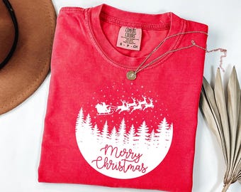 Comfort Colors® Cute Santas & Reinder Christmas Shirt: Womens Holiday Gift