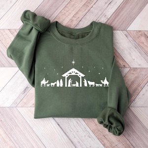 Christian Christmas Nativity Scene Sweatshirt: Jesus Lover Gift, Bible Verse Shirt image 1