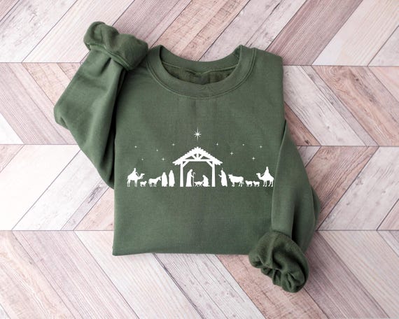 Christian Christmas Nativity Scene Sweatshirt: Jesus Lover Gift, Bible Verse Shirt
