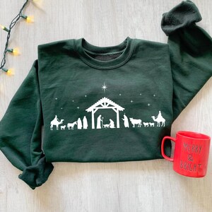 Christian Christmas Nativity Scene Sweatshirt: Jesus Lover Gift, Bible Verse Shirt image 2