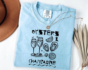 Comfort Colors® Oysters and Champagne Shirt, Cute Coastal Summer Outfit