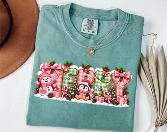 Comfort Colors® Merry Penguin Christmas T-Shirt, Retro North Pole Shirt, Snowman Holiday Tee, Christmas Gift for Friend