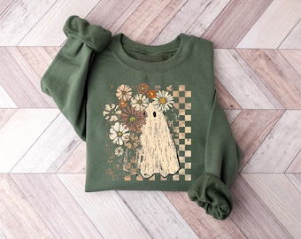 Retro Floral Ghost Halloween Sweatshirt