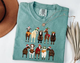 Comfort Colors® Weihnachtsziegen-Shirt, Tierliebhabergeschenk, Weihnachtsziegen-T-Shirt
