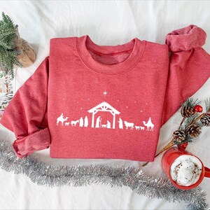 Christian Christmas Nativity Scene Sweatshirt: Jesus Lover Gift, Bible Verse Shirt image 4