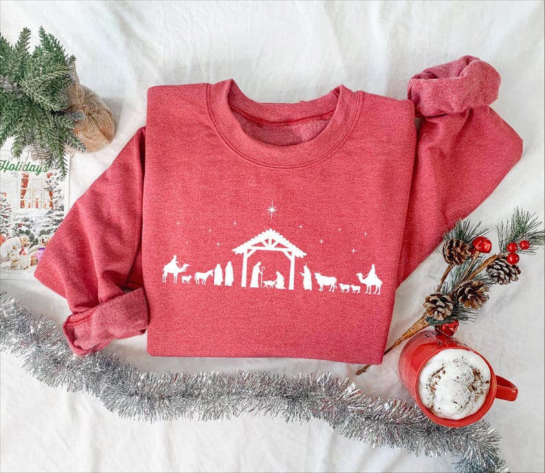Christian Christmas Nativity Scene Sweatshirt: Jesus Lover Gift, Bible Verse Shirt image 4
