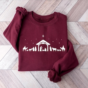 Christian Christmas Nativity Scene Sweatshirt: Jesus Lover Gift, Bible Verse Shirt image 6