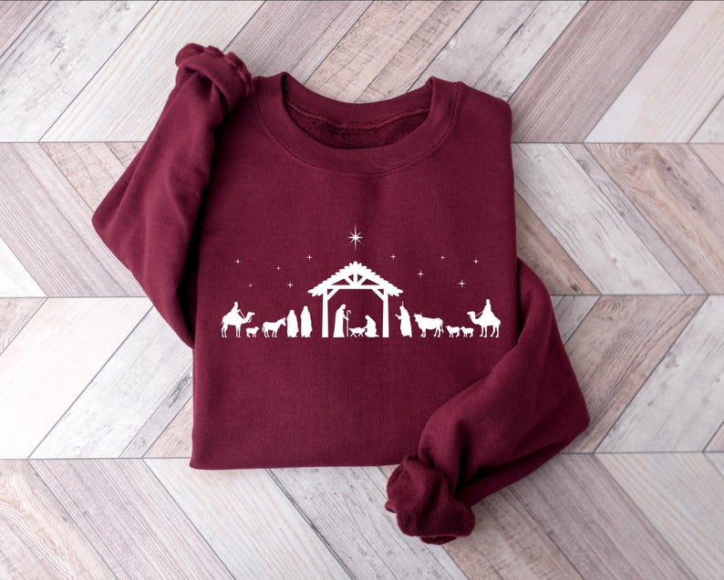 Christian Christmas Nativity Scene Sweatshirt: Jesus Lover Gift, Bible Verse Shirt image 6