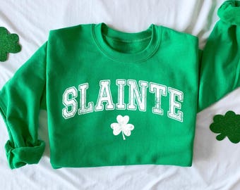 Retro Slainte Sweatshirt, St Patricks Day Hoodie, Womens Lucky Shamrock Shirt, Irish T-Shirt