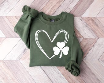 Heart Shamrock Sweatshirt, St Patricks Day Sweater, Womens Shenanigans Shirt, Irish Day Gift