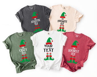 Comfort Colors® Personalized Elf Christmas Shirt: Family Matching Tee, Holiday Party Gift