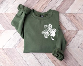 Retro Shamrock Sweatshirt, Four Leaf Clover, Womens St Patricks Day Hoodie, Shenanigans Shirt