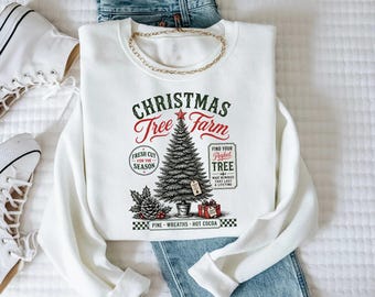 Vintage Christmas Tree Farm Sweatshirt, Fresh Cut Pine Tree Shirt, Retro Holiday Tee, Cozy Nostalgic Christmas Gif