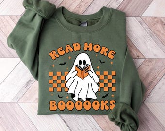 Funny Spooky Teacher Sweatshirt: Read More Books Ghost Teacher Shirt, Teacher Fall Outfit, Books Lover Gift