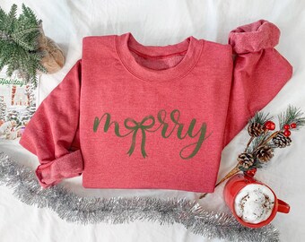 Retro Coquette Xmas Sweatshirt, Vintage Christmas Bow Shirt, Cute Holiday Outfit, Festive Gift for Friend