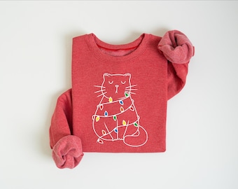 Cute Cat Christmas Sweatshirt: Womens Cozy Season Cat Lover Gift
