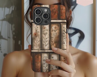 Bookcase iPhone Case, Bookshelf Phone Cover, Vintage Library Aesthetic, Gift For Book Lover Cover For iPhone 16 15 14, Samsung Pixel Devices