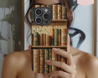 Cottagecore Bookcase phone Case Bookshelf Phone Cover Vintage Library Aesthetic Gift For Book Lover Cover For iPhone 16 15 14 Samsung Pixel
