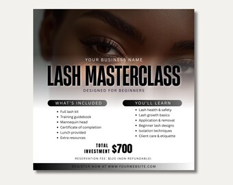 Editable Eyelash Course Flyer For Lash Tech Training Flyer Beauty Class Canva Design Lash Masterclass Flyer