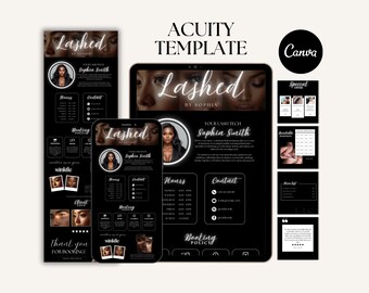 Lash Acuity Scheduling Template Editable Acuity For Lash Tech Booking Site Website Template Canva Lash Acuity Schedule Design Black&White