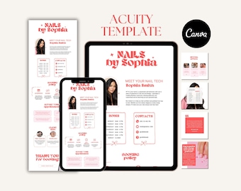 Acuity Scheduling Template for Nail Techs Booking Website Nail Salon Editable Canva Acuity Template Pink