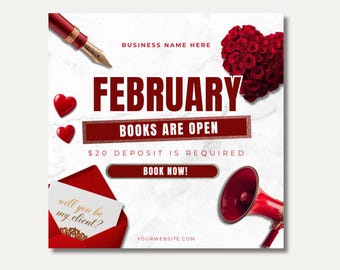 February Books Open Valentines Flyer February Hair Flyer Valentines Bookings Available Flyer February Lash Flyer
