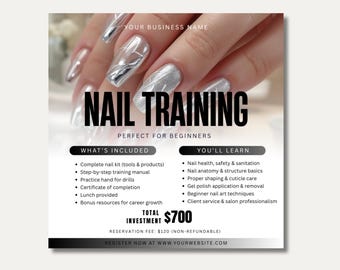 Editable Nail Course Flyer Nail Tech Training Flyer Beauty Class Canva Design