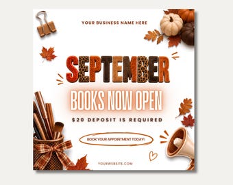 September Booking Flyer September Books Open Fall Hair Flyer September Bookings Open Fall Sale Flyer Hair Books Flyer Lash Appointment