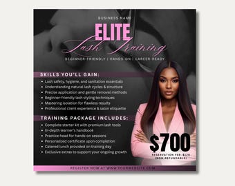 Editable Eyelash Course Flyer Lash Tech Training Flyer Beauty Class Canva Design Black Pink
