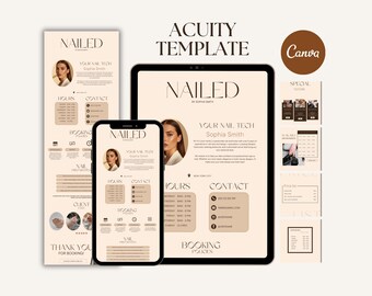 Acuity Scheduling Template for Nail Techs Booking Website Nail Salon Editable Canva Acuity Template Brown Minimalist Boho