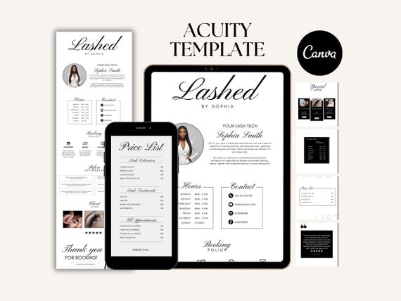 Lash Acuity Scheduling Template Editable Acuity For Lash Tech Booking Site Website Template Canva Lash Acuity Schedule Design Minimalist