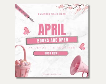 April Books Open April Booking Flyer April Hair Flyer April Bookings Available Flyer April Lash Flyer Appointment Spring Booking Flyer