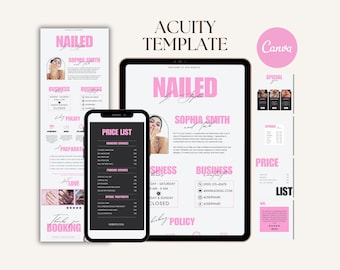 Plantilla de programación Acuity para sitios web de reservas de técnicos de uñas y salones de uñas. Plantilla editable de Canva Acuity Y2K.