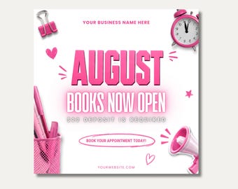 August Books Open August Booking Flyer August Hair Flyer August Bookings Open August Lash Flyer Nail Appointments Back to School Flyer