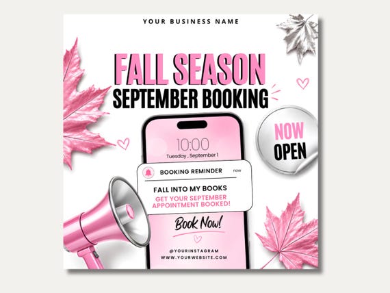 Fall Booking Flyer September Books Open Fall Hair Flyer September Bookings Open Fall Lash Flyer Nail Appointments Fall Season September