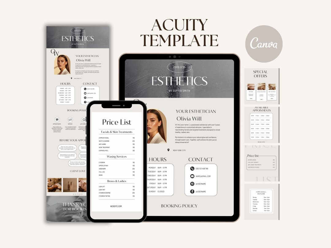 Esthetician Acuity Scheduling Template Editable Acuity for Esthetician ...