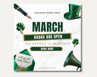 March Books Open March Booking Flyer March Hair Flyer March Bookings Available Flyer March Lash Flyer Appointment St. Patrick's Flyer