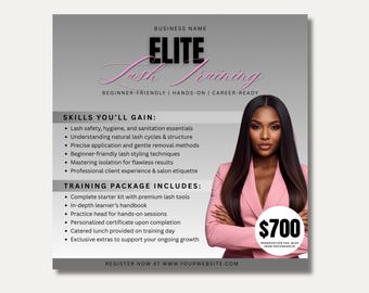 Editable Eyelash Course Flyer Lash Tech Training Flyer Beauty Class Canva Design Pink