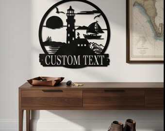 Custom Lighthouse Metal Sign, Personalized Coastal Wall Art, Nautical Sunset Beach Decor, Unique Gift for Ocean Lovers, Seaside Home Plaque