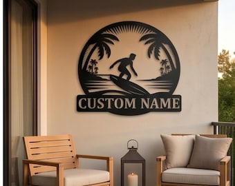 Surfing Metal Sign, Surfer Name Wall Art, Beach House Decor, Ocean Wall Decor, Surfboard Name Plate, Surfing Enthusiast Gift, Gift for Him