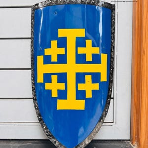 Jerusalemkorsriddarsköld | Korsfararvärmarsköld | Medeltida tempelriddarsköld | Handgjord träväggdekoration | LAJP-återskapande sköld