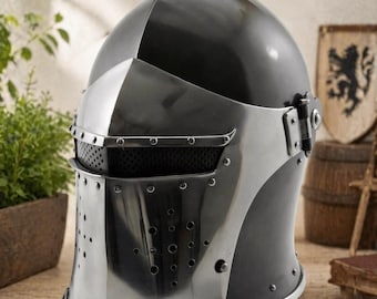 Medieval Bascinet Helmet with Visor | Steel Knight Helmet | LARP Cosplay Armor Helmet | Renaissance Fair Armor | Medieval Costume Helmet