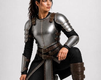 Women’s Medieval Knight Armor Costume – Handmade Steel Warrior Armor, Renaissance LARP Cosplay Outfit - Handmade Gothic Halloween Costume