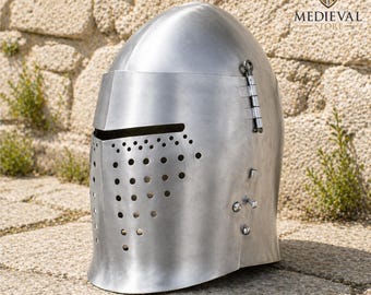 Medieval Visor Helmet Steel Knight Helmet Gothic Bascinet Armor Helmet Crusader Helmet LARP Cosplay Collectible Gift