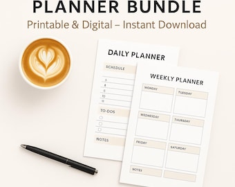 Daily & Weekly Planner Bundle (Printable + iPad PDF) | Minimalist Undated Planner | Letter, A4, Half Letter, A5 | Instant Download