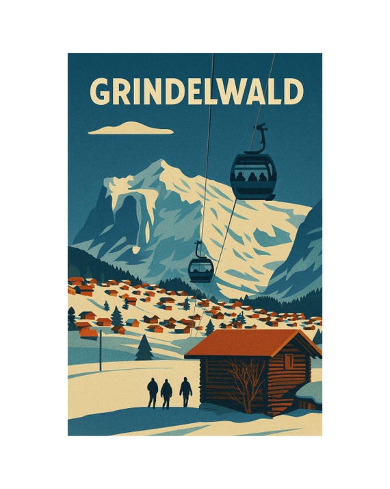 Affiche Vintage Ski Grindelwald Suisse - édition Limitée 2024