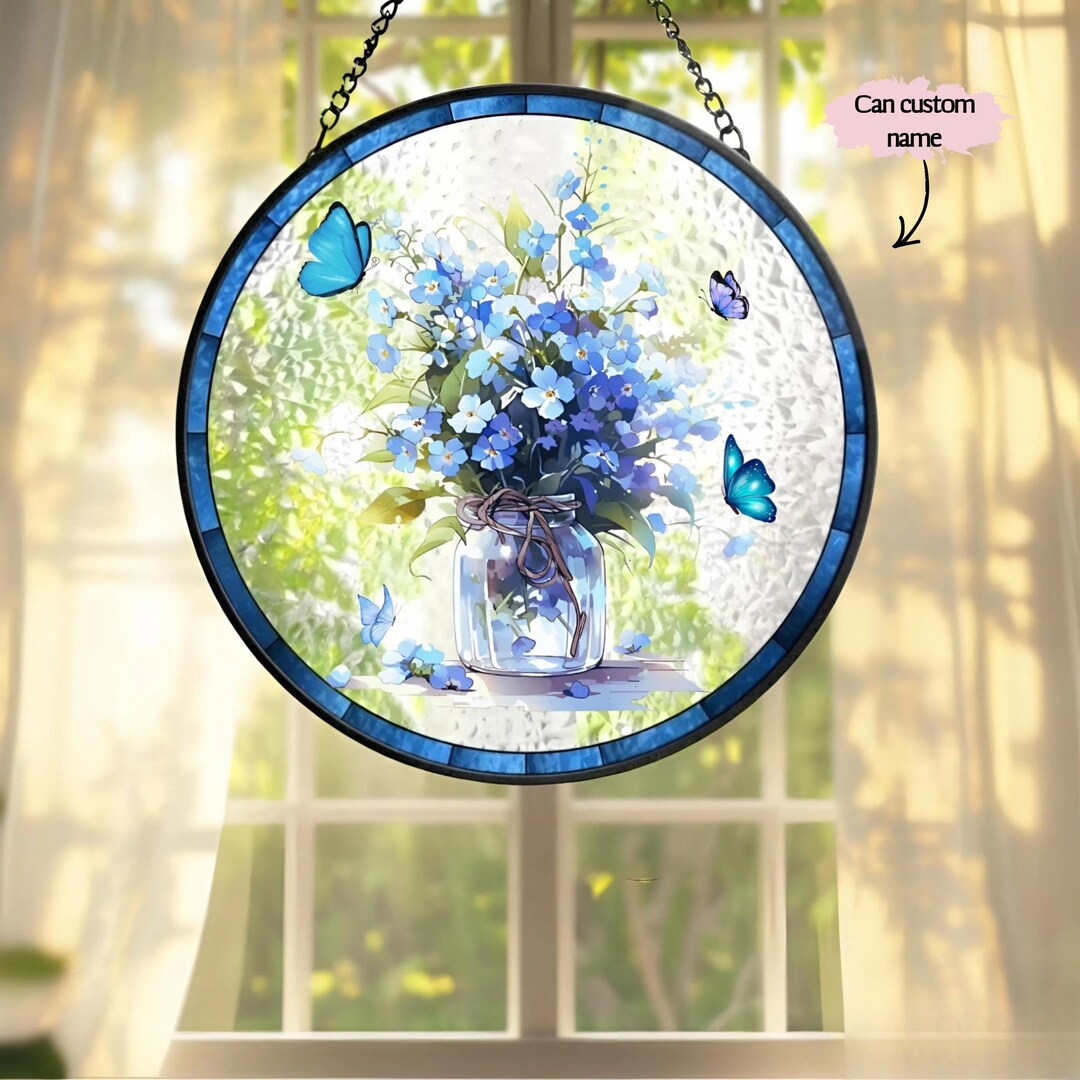 Forget Me Not Stained Glass Suncatcher, Forget Me Not Floral Window ...