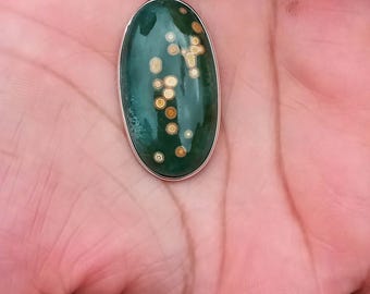 Orbicular Ocean Jasper Pendant: Handmade Sterling Silver Jewelry