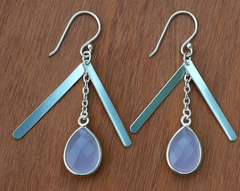 Pink Chalcedony Pear Earrings: Sterling Silver  Gemstone Jewelry, Handmade Jewelery